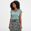 T-shirt col en V dentelle épaules et dos bleu gris femme
