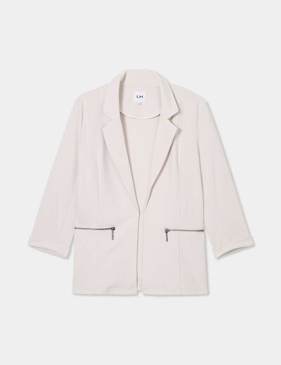 Veste blazer cintré manches 3/4 gris clair femme