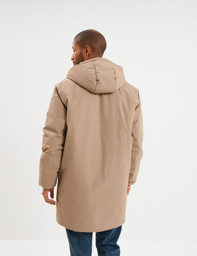Parka d&eacute;perlante doubl&eacute;e &agrave; capuche taupe homme