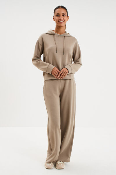 Pantalon de jogging large &eacute;lastiqu&eacute; taupe femme