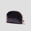 Sac en bandouli&egrave;re vernis effet croco noir femme