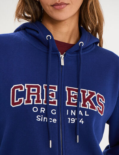 Sweat zipp&eacute; &agrave; capuche bleu fonc&eacute; femme