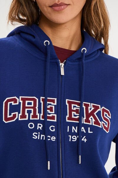 Sweat zipp&eacute; &agrave; capuche bleu fonc&eacute; femme
