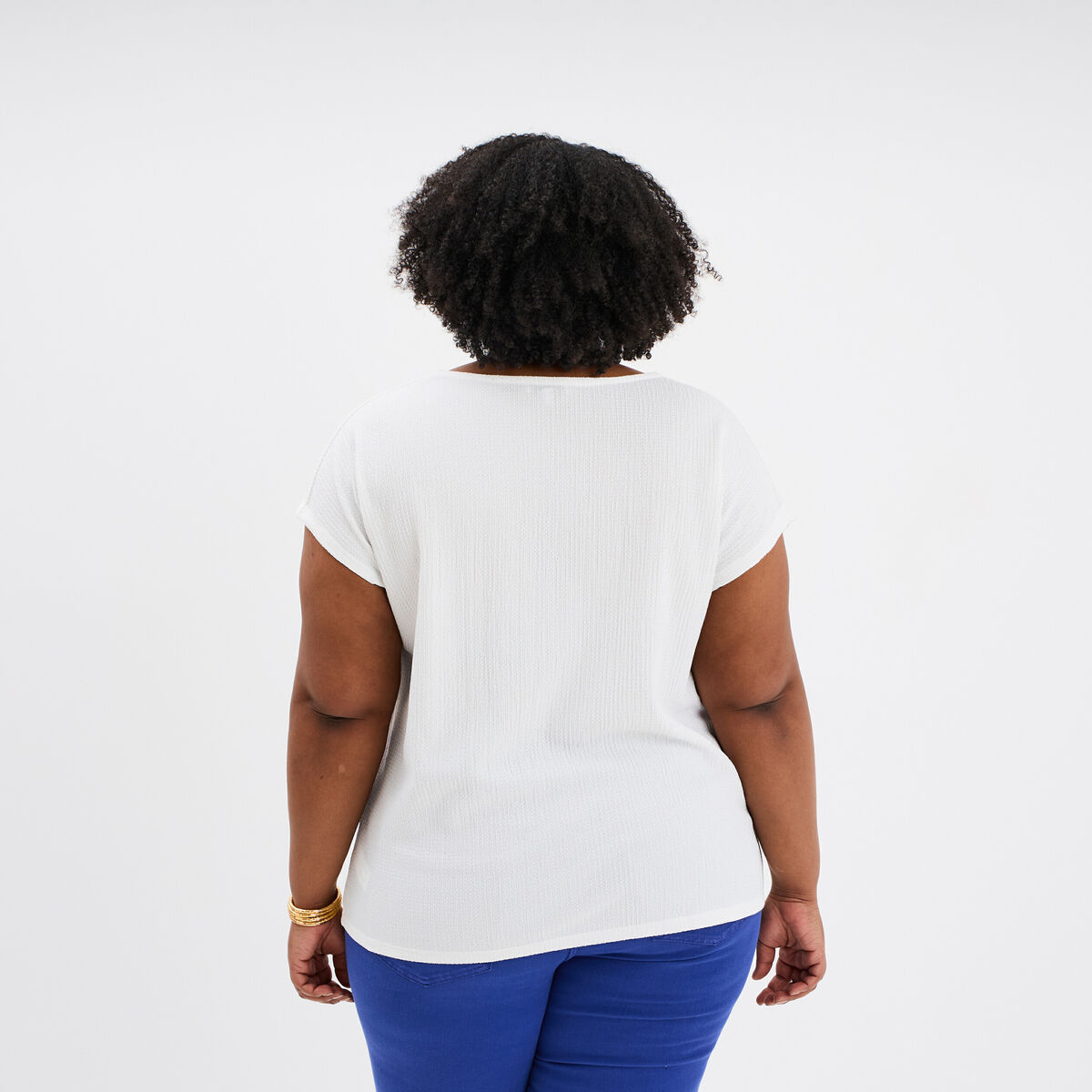 T-shirt bandes dentelle col en V blanc femme grande taille