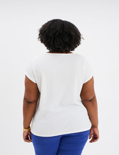T-shirt bandes dentelle col en V blanc femme grande taille
