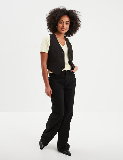 Jeans wide leg taille haute Creeks denim noir femme