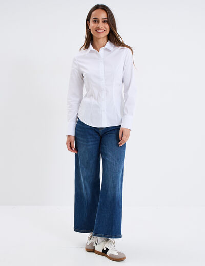 Chemise cintrée manches longues blanc femme