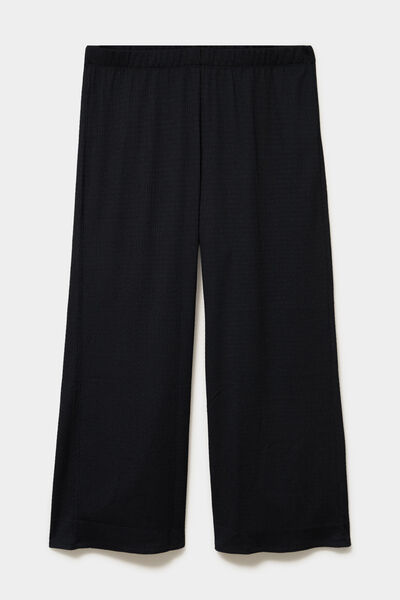 Pantalon effet gaufr&eacute; fluide noir femme grande taille