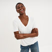 T-shirt fluide col en V manches courtes blanc femme
