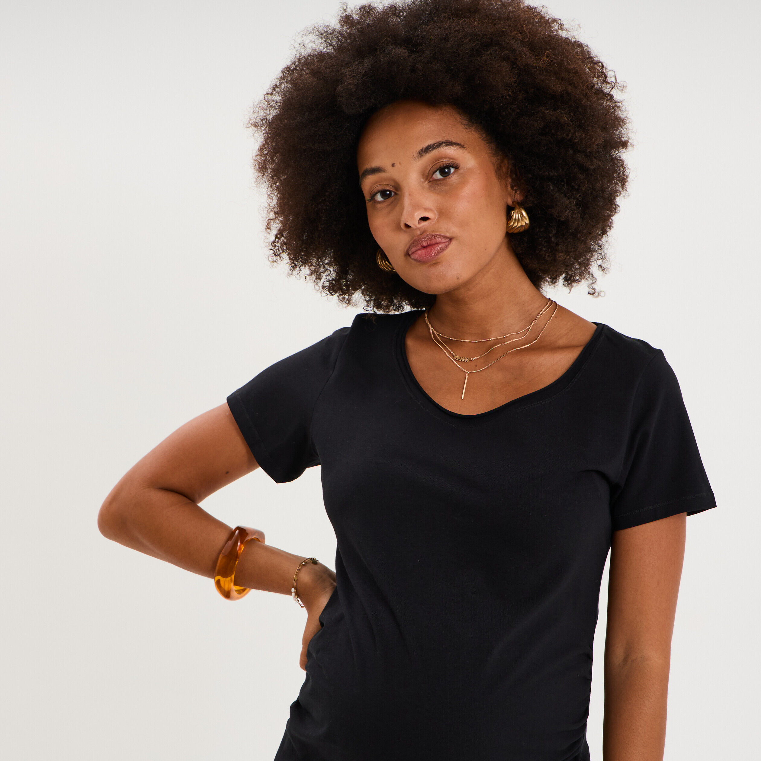 T-shirt grossesse manches courtes coton noir femme maternité