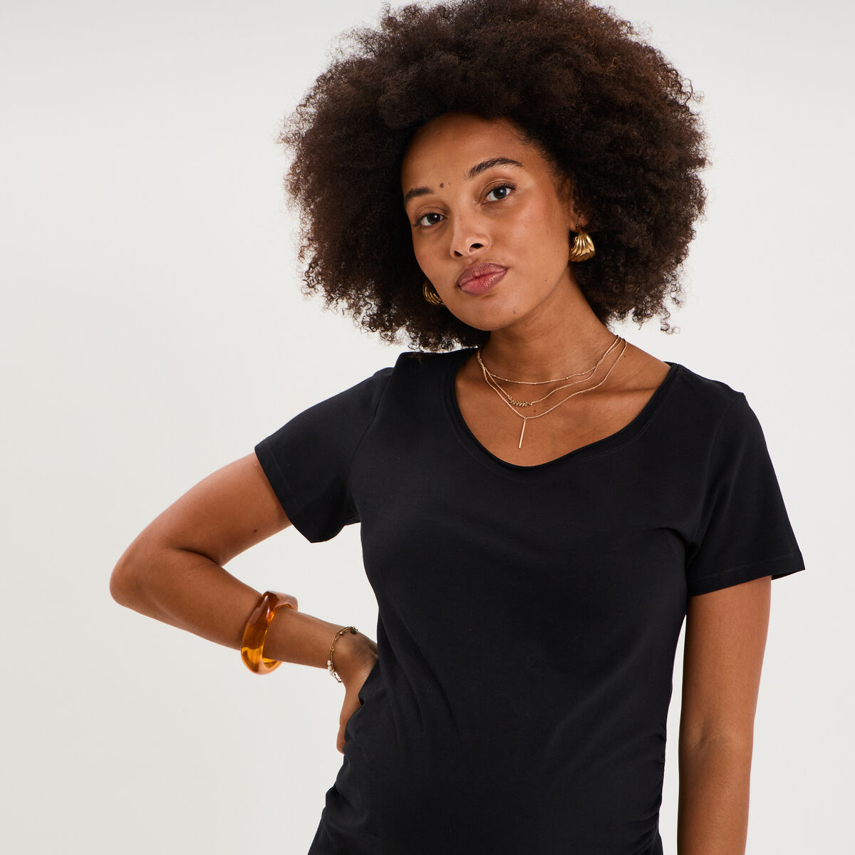 T-shirt grossesse manches courtes coton noir femme maternit&eacute;