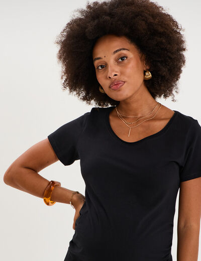 T-shirt grossesse manches courtes coton noir femme maternit&eacute;