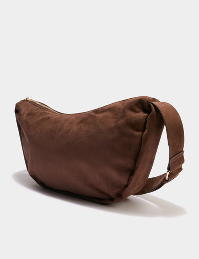 Sac banane effet su&eacute;dine marron fonc&eacute; femme