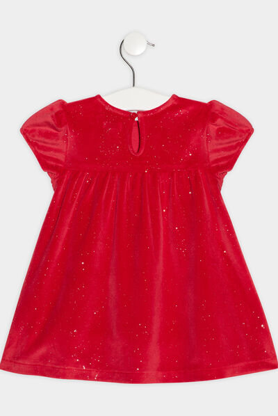 Robe évasée velours rouge bébé fille
