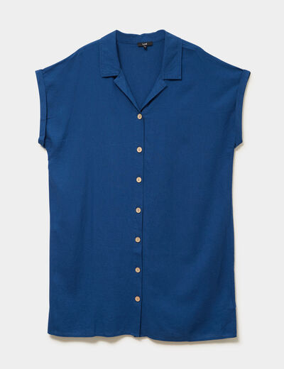 Robe chemise courte lin m&eacute;lang&eacute; bleu marine femme grande taille