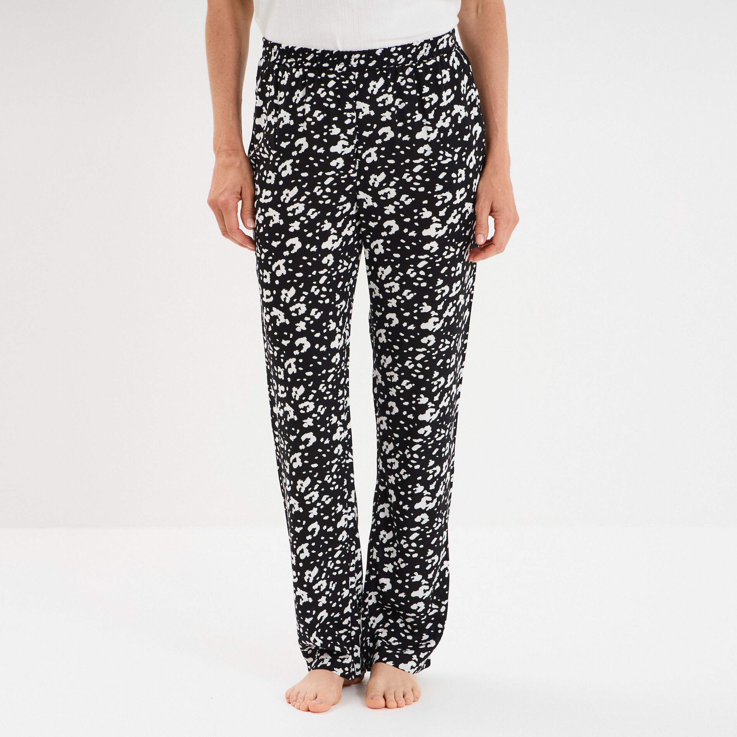 Pantalon de pyjama fluide taille haute noir femme LH