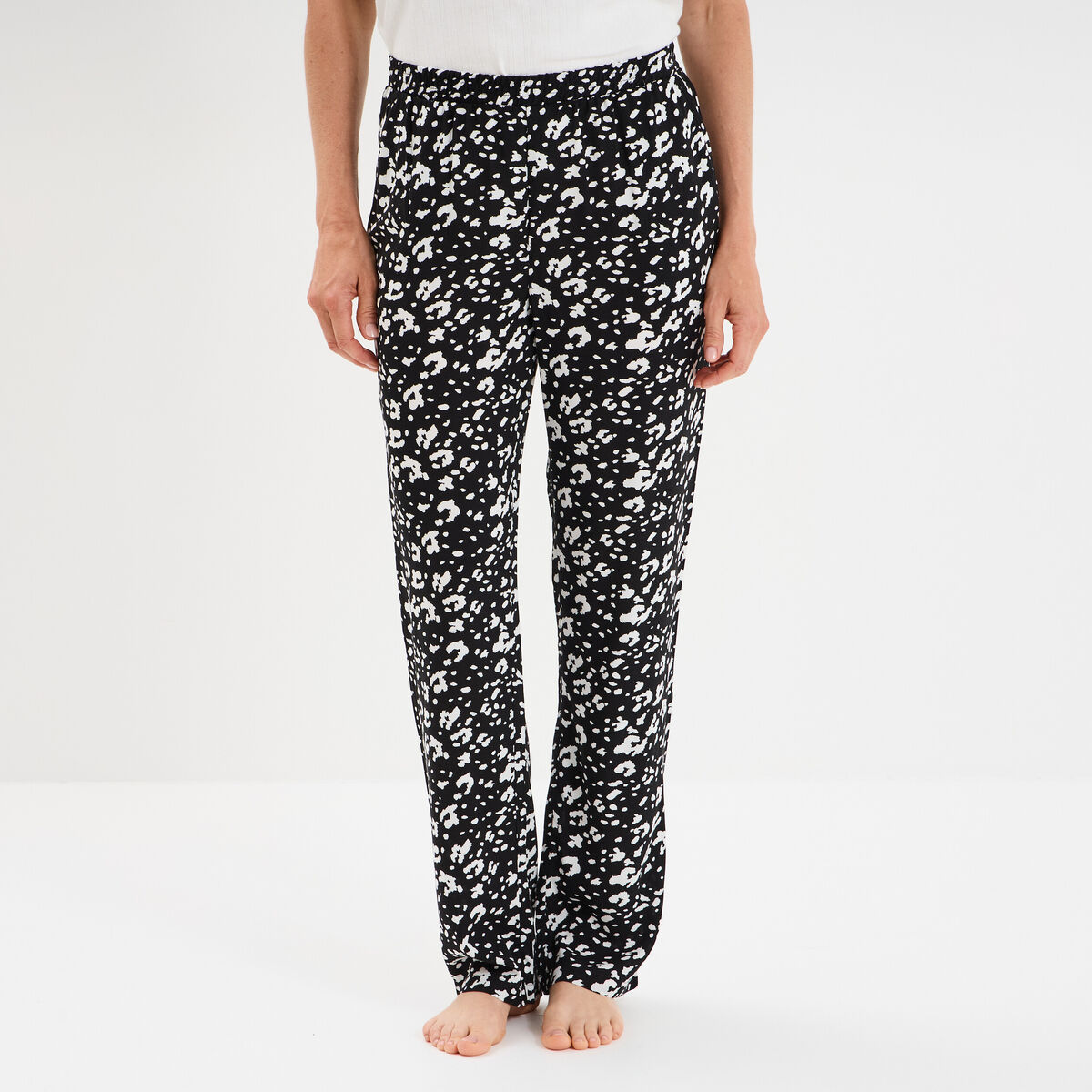 Pantalon de pyjama fluide taille haute noir femme