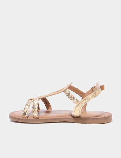 Sandales en cuir jaune or fille