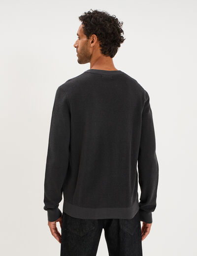 Pull col rond manches longues gris fonc&eacute; homme