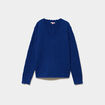 Pull col V ajour&eacute; manches longues bleu roi femme