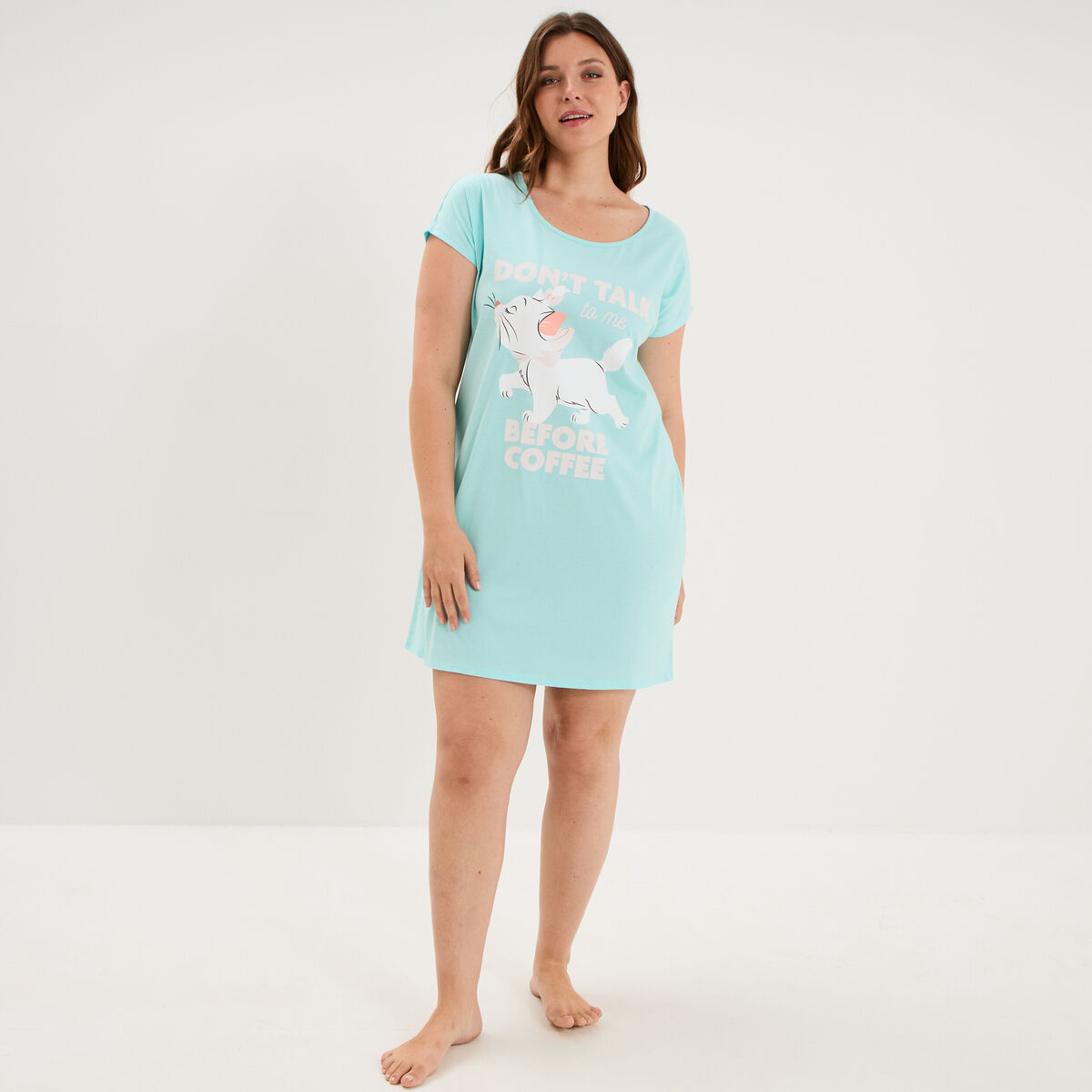 Chemise de nuit courte Aristochats Marie bleu turquoise femme grande taille
