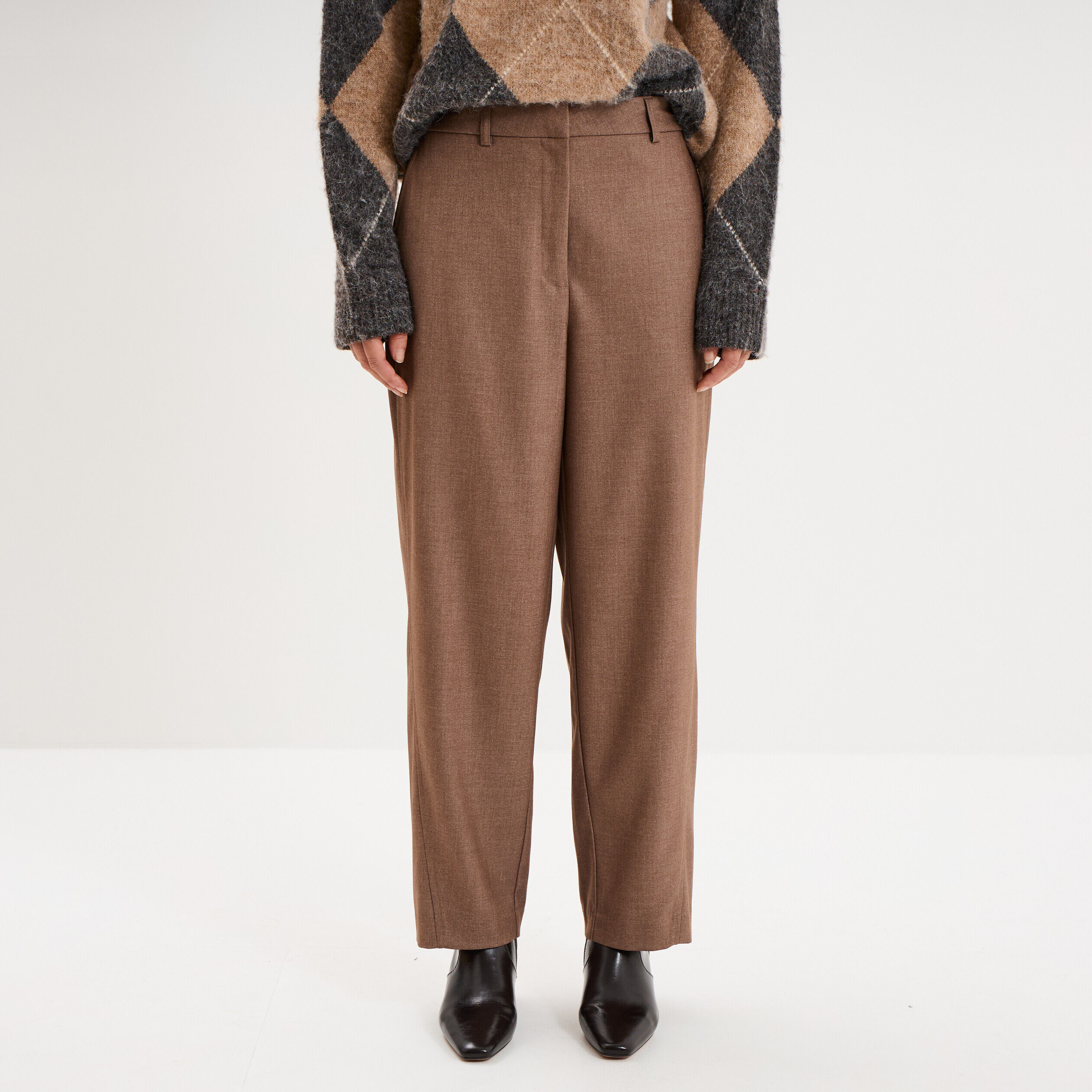 Pantalon barrel taille haute 7/8ème beige femme