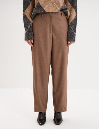 Pantalon barrel taille haute 7/8&egrave;me beige femme