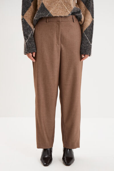 Pantalon barrel taille haute 7/8&egrave;me beige femme