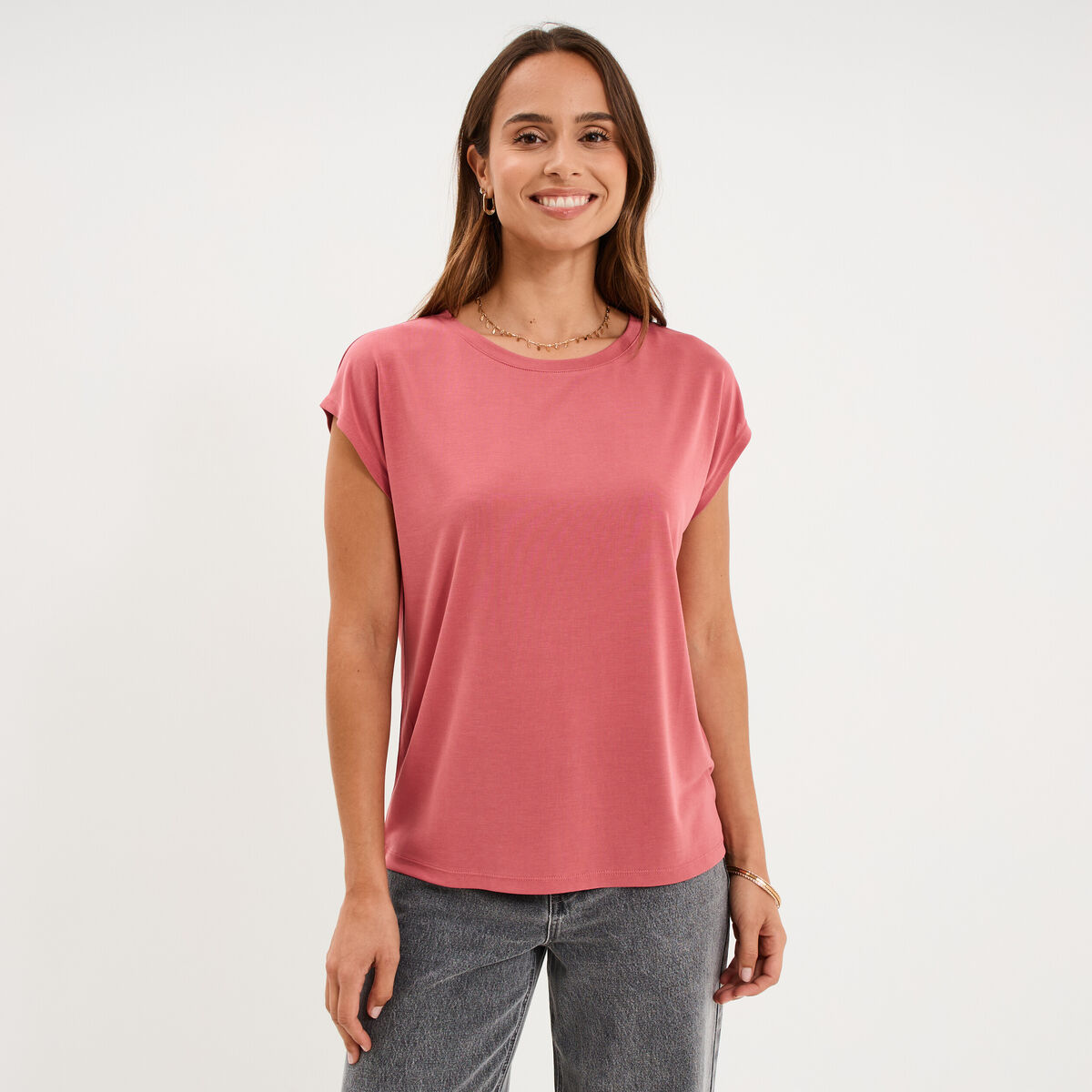 T-shirt manches courtes coupe droite vieux rose femme