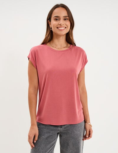 T-shirt manches courtes coupe droite vieux rose femme
