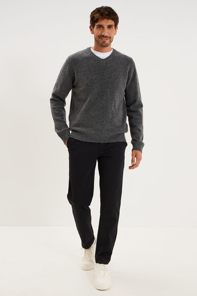 Pull droit col en V manches longues gris homme