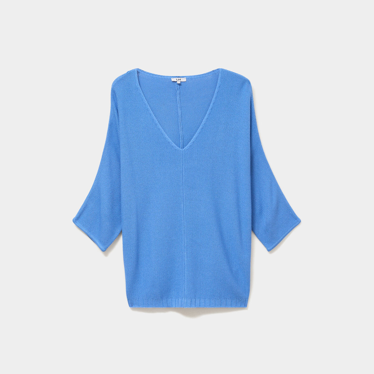 Pull manches 3/4 ajust&eacute; bleu electrique femme grande taille