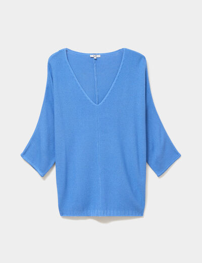 Pull manches 3/4 ajust&eacute; bleu electrique femme grande taille