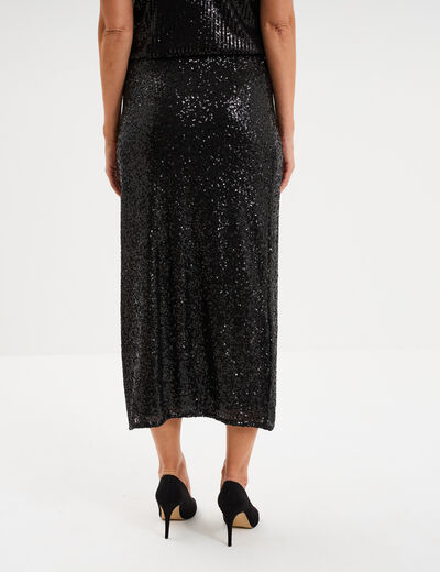 Jupe longue &agrave; sequins noir femme