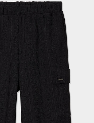 Pantalon maille cargo droit élastiqué noir fille