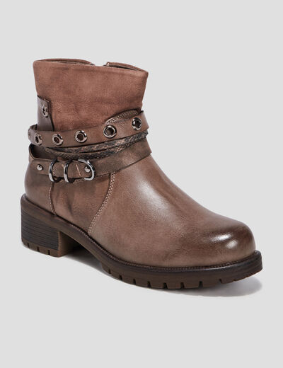 Bottines avec boucles et clous taupe femme