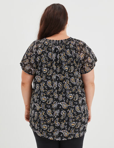 Blouse plumetis manches courtes noir femme grande taille