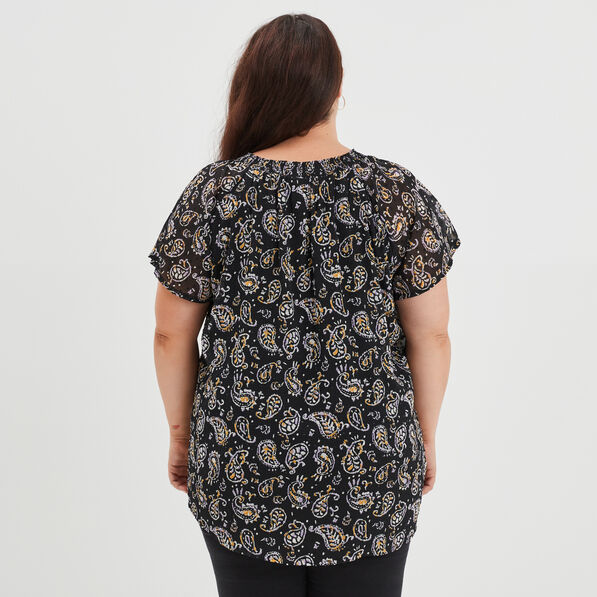 Blouse plumetis manches courtes noir femme grande taille