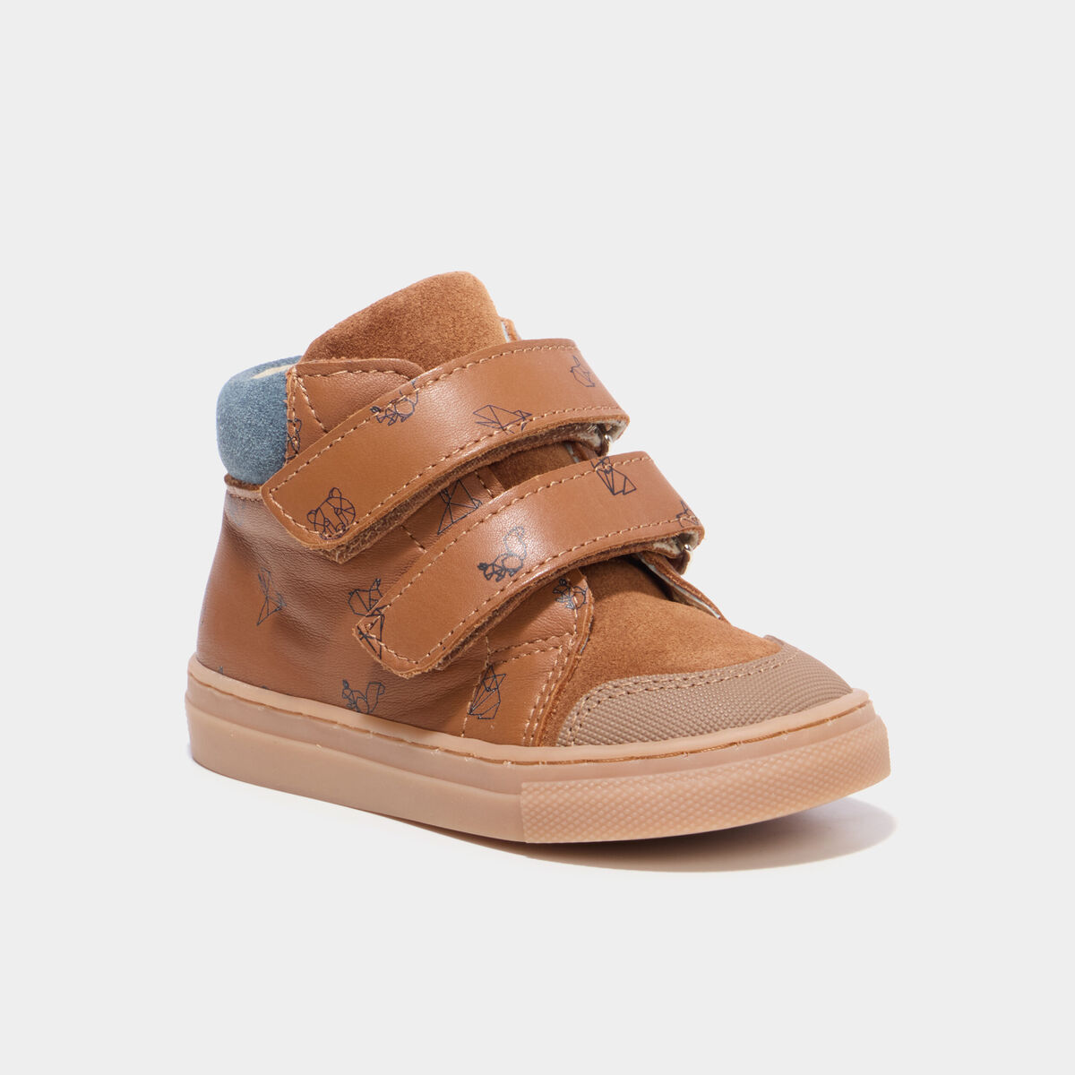 Bottillons &agrave; scratchs cuir bout renforc&eacute; camel b&eacute;b&eacute; gar&ccedil;on
