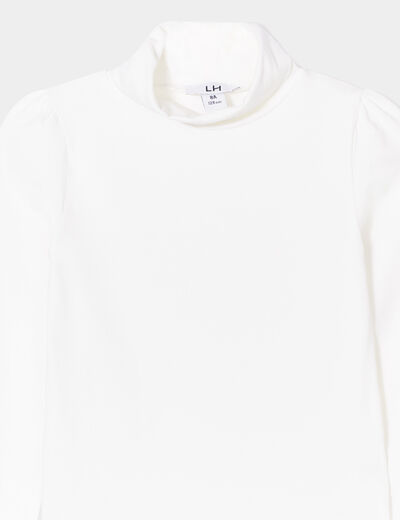 T-shirt col roulé manches longues coton ecru fille