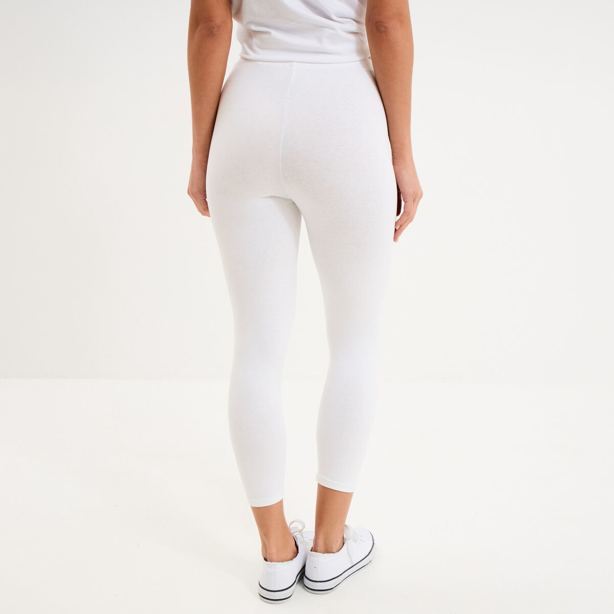 Legging 7/8 &egrave;me taille &eacute;lastiqu&eacute;e blanc femme