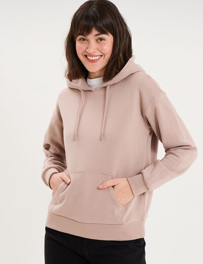Sweat hoodie 1 poche &agrave; capuche marron clair femme