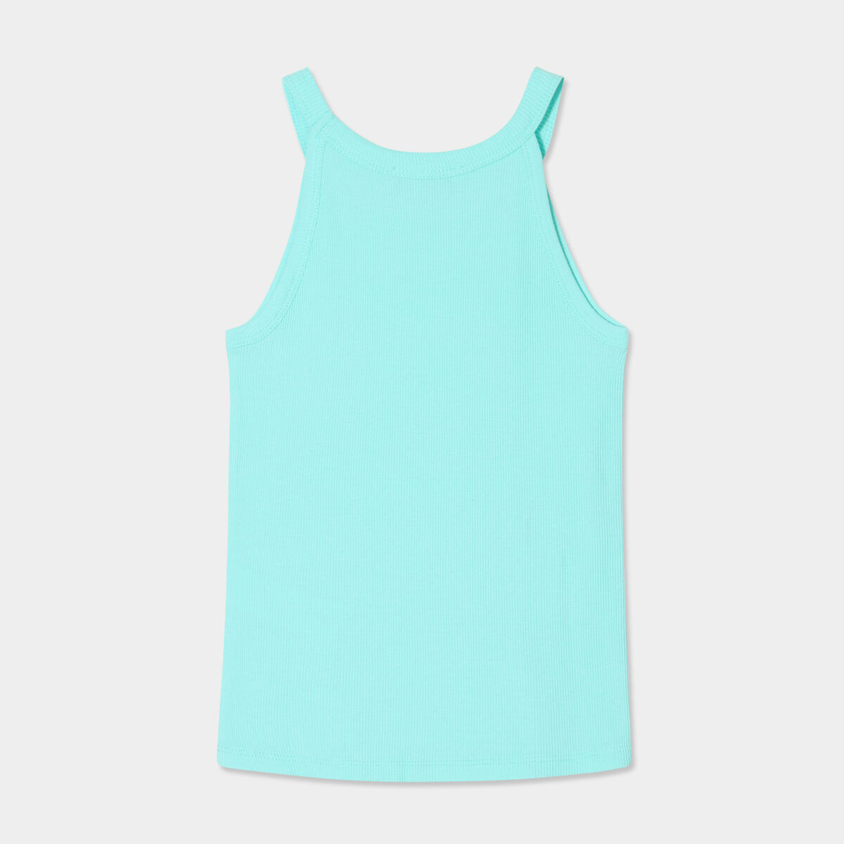 Débardeur côtelé col rond coton bleu turquoise fille