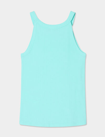 Débardeur côtelé col rond coton bleu turquoise fille
