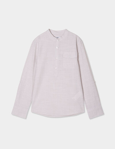 Chemise col mao manches retroussables beige garçon
