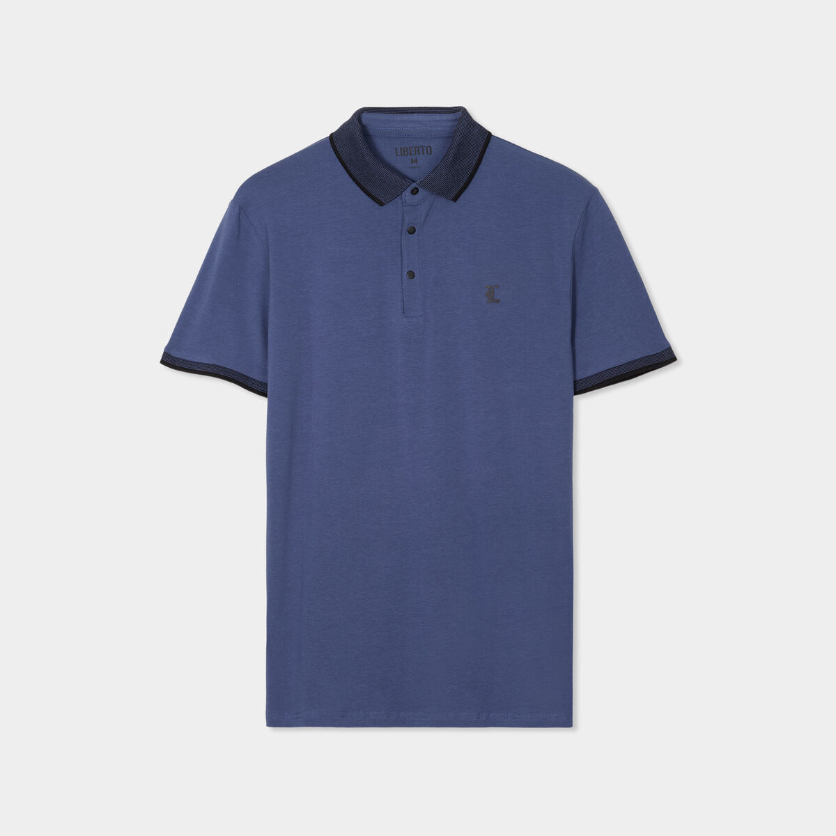 Polo coton stretch droit manches courtes bleu fonc&eacute; homme