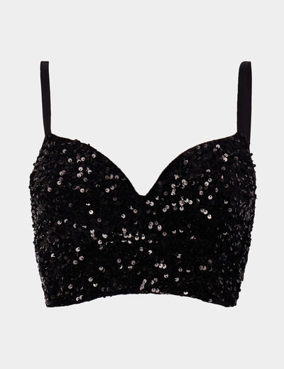 Soutien-gorge bustier paddé à sequins noir femme