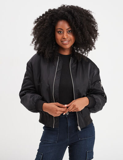 Veste bomber imperméable zippée noir femme
