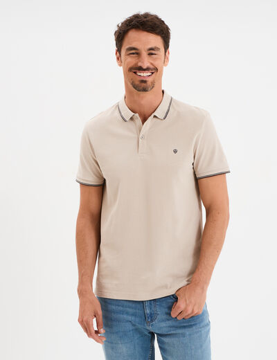 Polo piqu&eacute; coton manches courtes sable homme