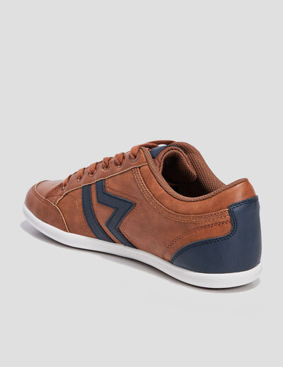 Baskets plates à lacets marron cognac homme